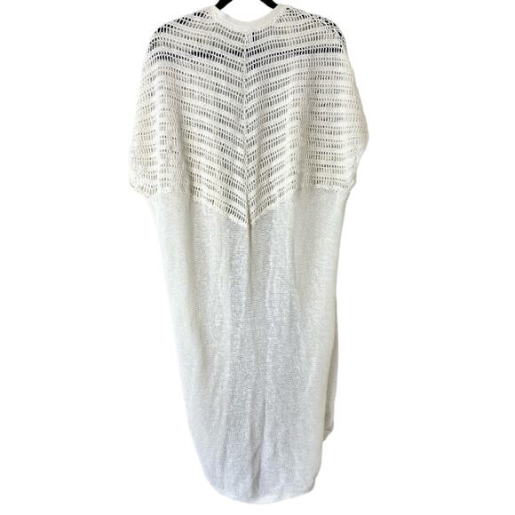 Chico’s Cream Crocheted Cardigan Duster Short Sleeved Sweater Size 2/ US 12 - Picture 2 of 7